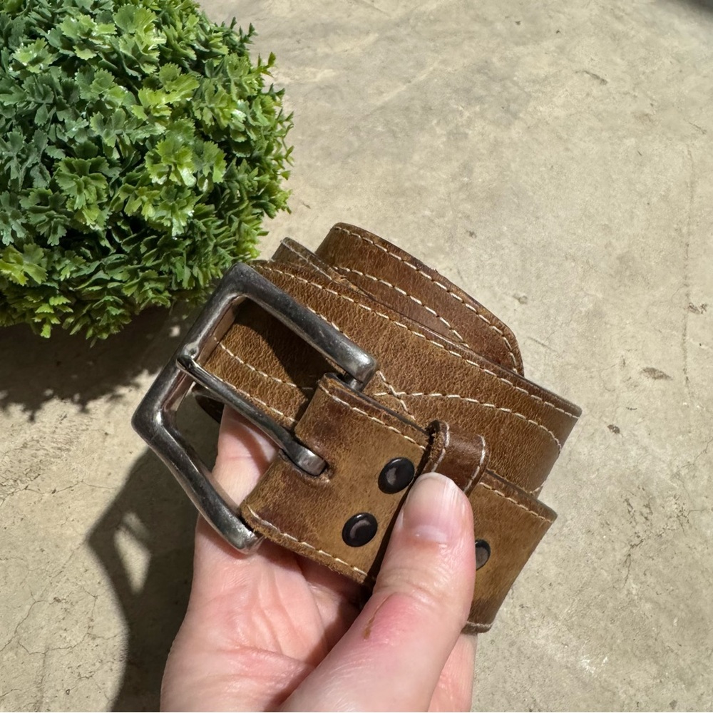 Vtg Brown Leather Western Belt Men Size 40 Festival Rodeo Contrast Stitch Fall‎